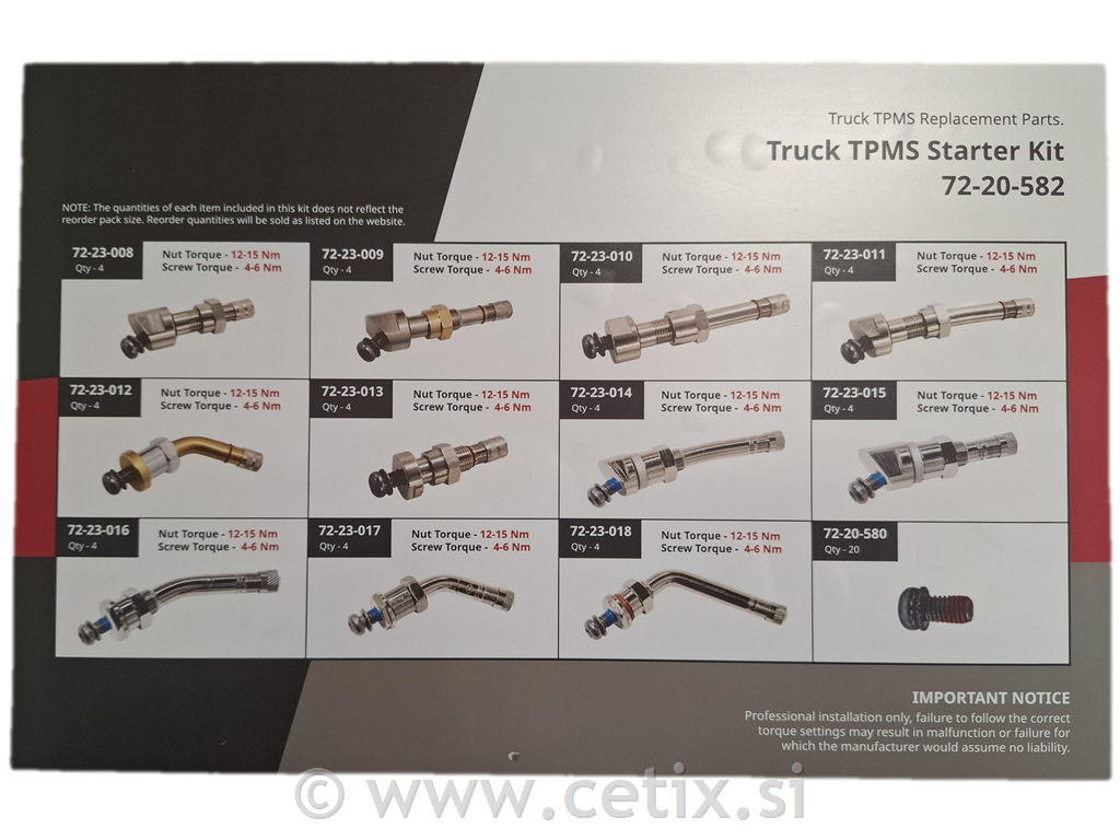 Profesionalni TPMS začetni set za tovorna vozila (44 ventilov + vijaki)